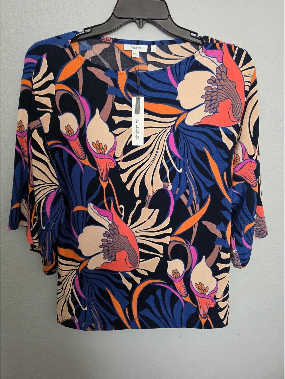 Chico's Women's Medium Floral Print Blouse with Bell Sleeves